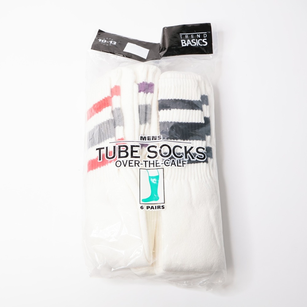 VTG Trend Basics Mens Tube Socks Over The Calf 6 Pairs White Striped 10-13 NEW